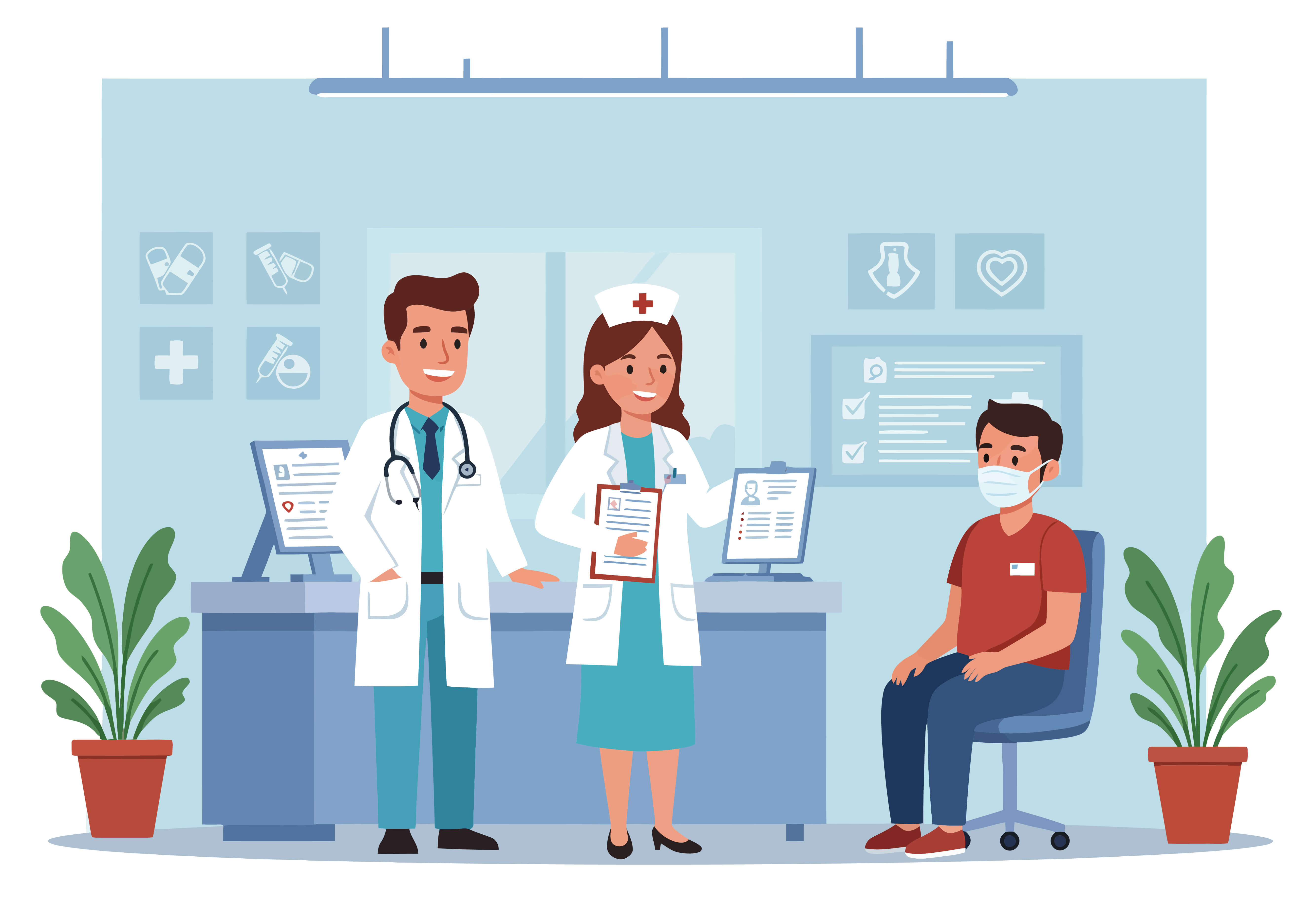 Lab setup illustration with Machine and Technician 